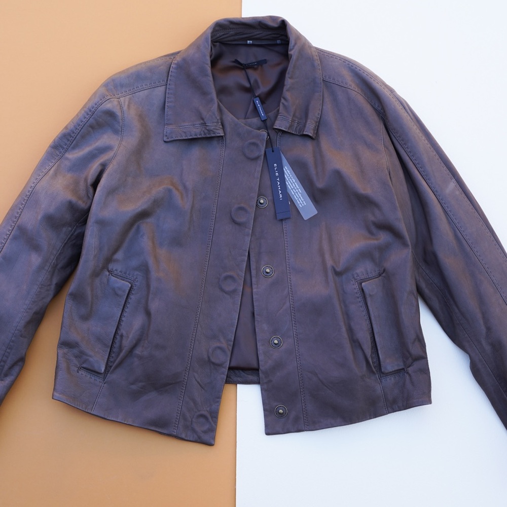 Elie Tahari brown leather jacket